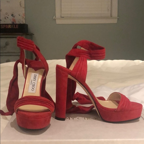 Jimmy Choo red suede sandals - Picture 1 of 3